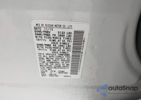 2014 Nissan Murano S z USA, uszkodzony, nr VIN JN8AZ1MU3EW404271